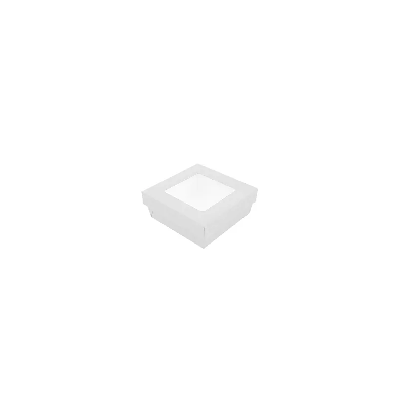 PETITES BOÎTES+COUVERCLES AVEC FÊNETRE THEPACK 500 ML 12x12x5 CM BLANC CARTON NANO-MICRO + PP + OPP (250 UNITÉ)